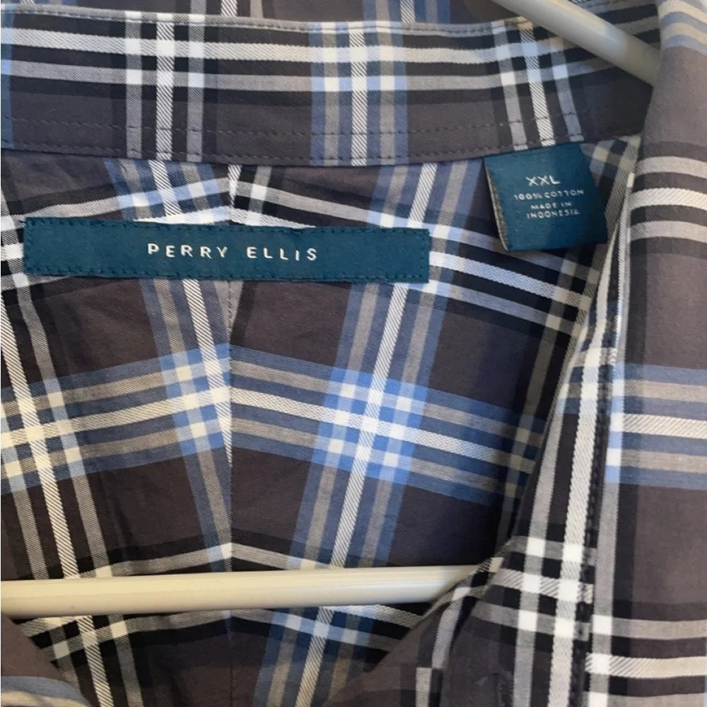 NWOT Perry Ellis blue and gray plaid long sleeve button down XXL - Picture 5 of 5